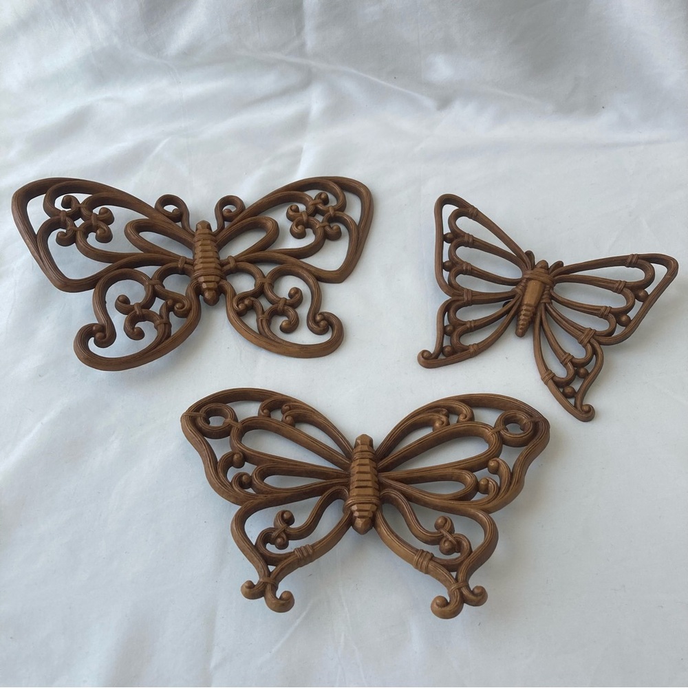 Vintage MCM Syroco Homco Butterfly Wall Decor Set of 3 1970's Mid Century Boho
